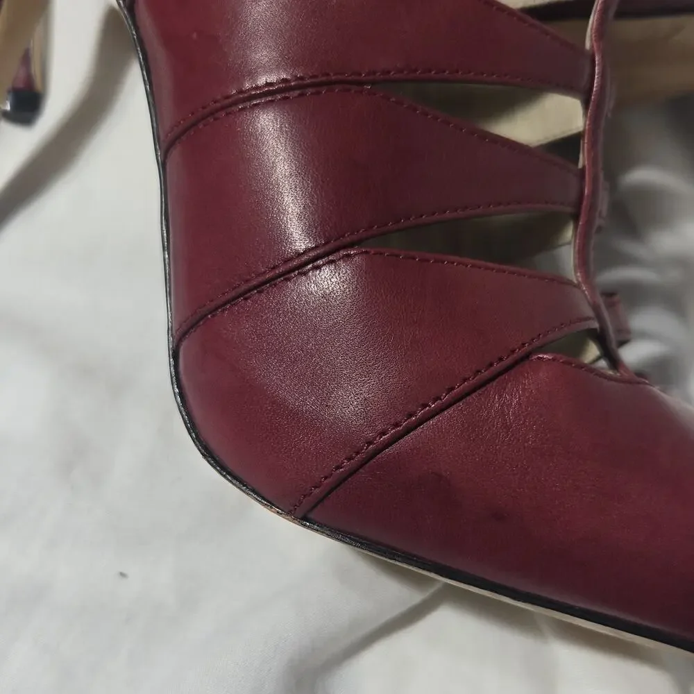 Michael Kors Red Leather Strappy Heels Pointed Toe Zip Back Women 8M.